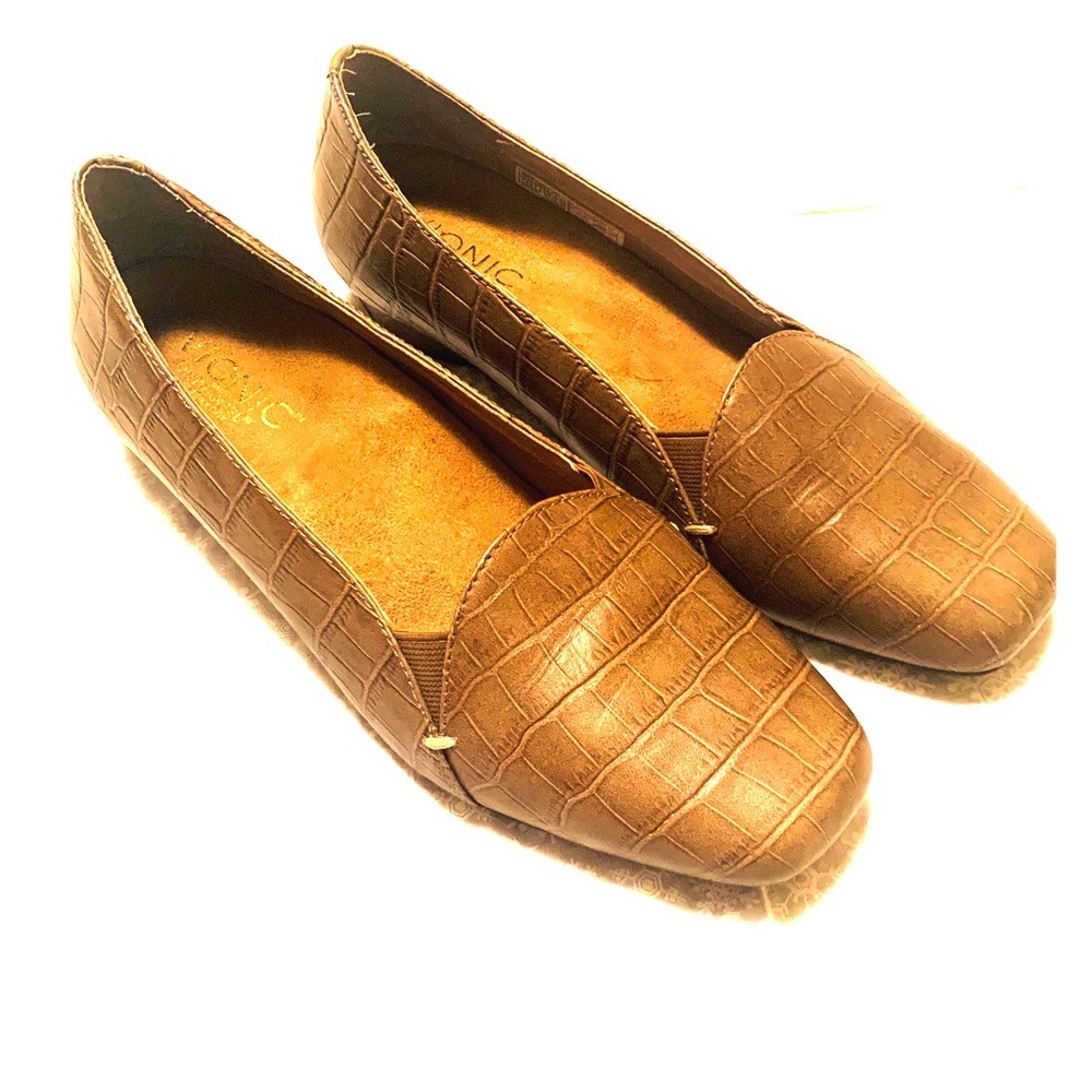 Womens Vionic Delores Tan Leather Wedge Loafers